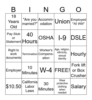 Workplace Rights! Bingo Card
