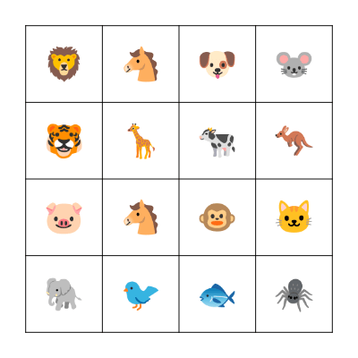 Animals Bingo Card