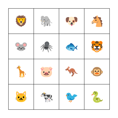 Animals Bingo Card