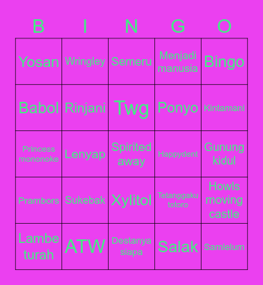 Song mino gnteng Bingo Card