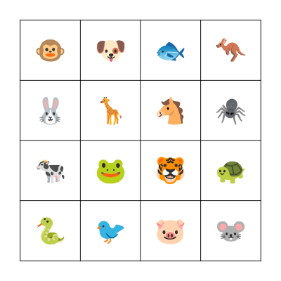 Animals Bingo Card