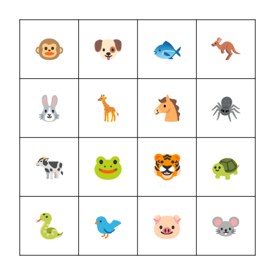 Animals Bingo Card
