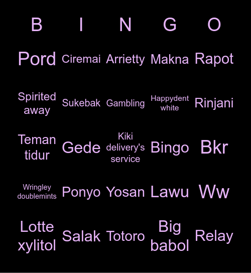 lulu Bingo Card