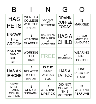 FIND THE GUEST Bingo Card