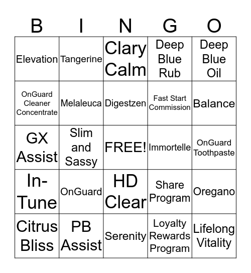 One Essential Community doTERRA Bingo Card