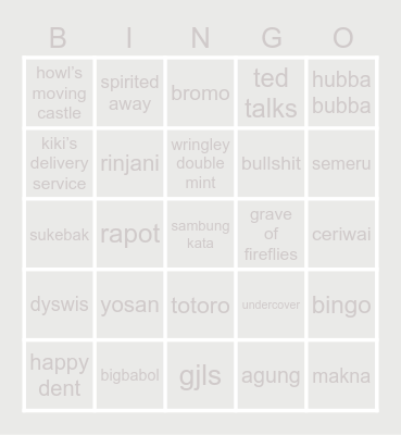 my name for today: crystal Bingo Card