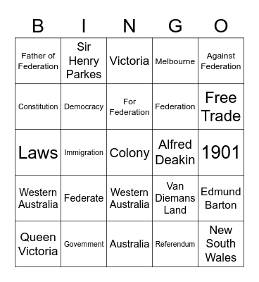 Federation Bingo Card