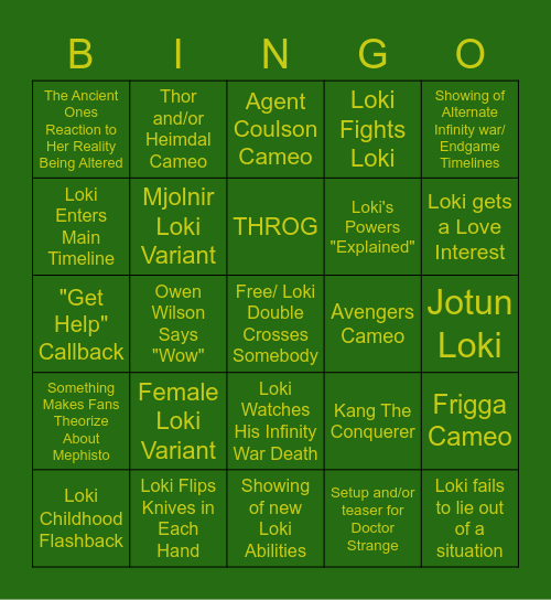 Loki Bingo Card