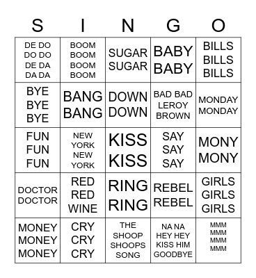 631 SONGS TITLES THAT REPEAT Bingo Card