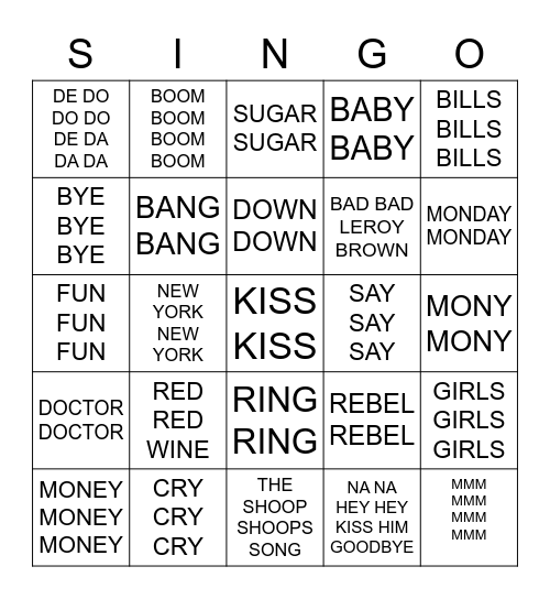 631 SONGS TITLES THAT REPEAT Bingo Card