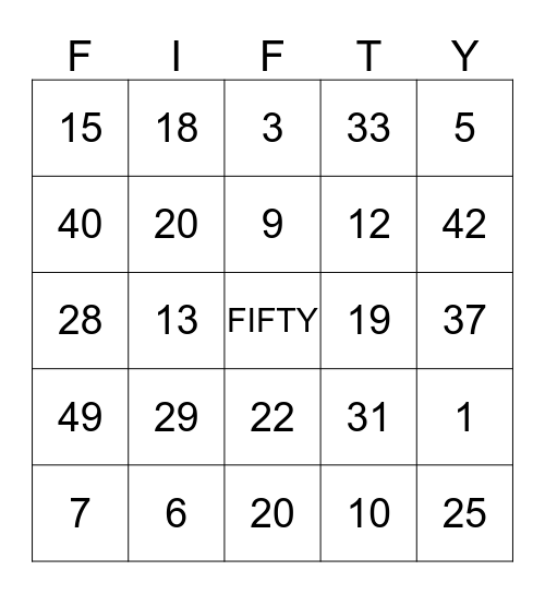 Celebrating 50 Years! Bingo Card