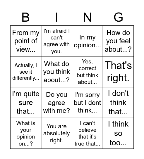Useful phrases for a dialogue Bingo Card