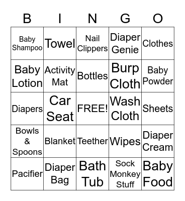 Sarah's Baby Shower Bingo Card