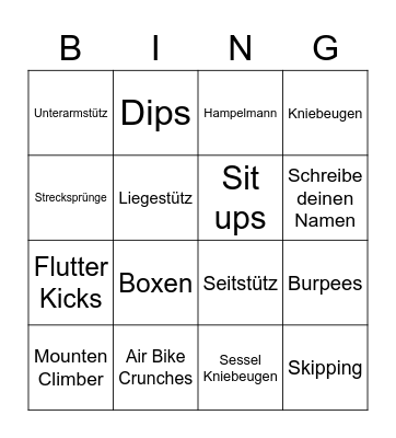 Fitness Bingo Card