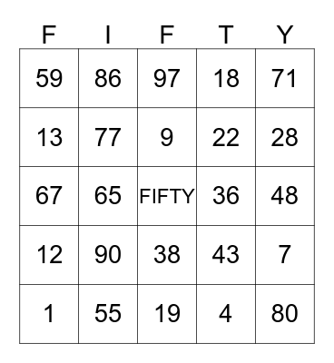 Celebrating 50 Years Bingo Card