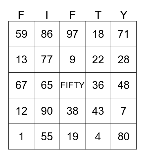 Celebrating 50 Years Bingo Card