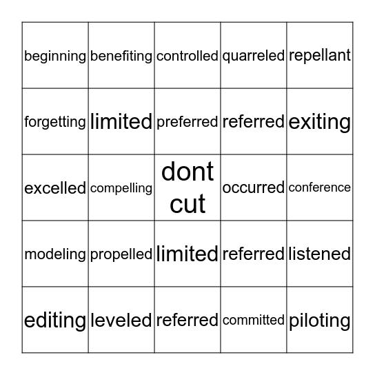 Word Study Bingo Card