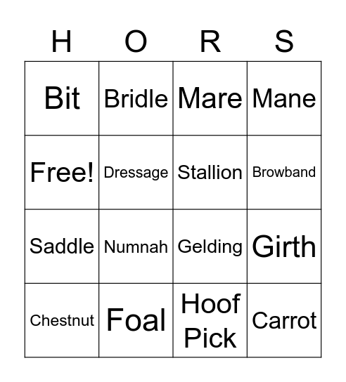 Pony Camp Bingo Card