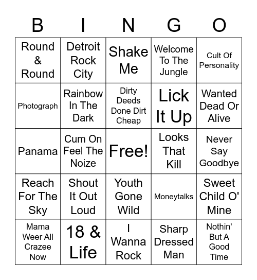 Hair Bands Bingo Card