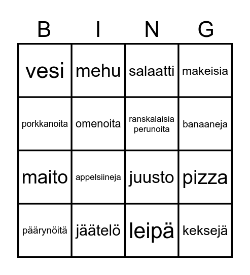 Go For It 3 kpl 12 ruokia ja juomia Bingo Card
