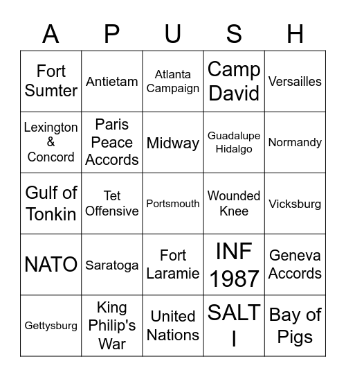 APUSH Bingo Card