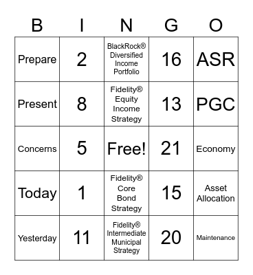 Fidelity Bingo Card