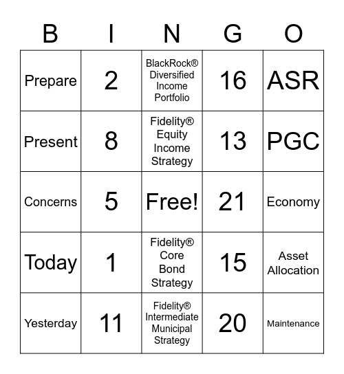 Fidelity Bingo Card