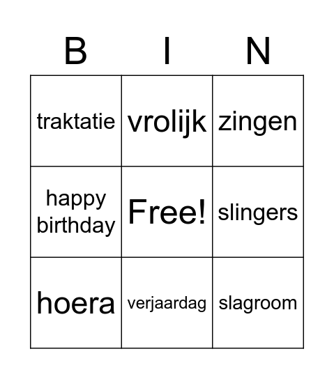 VERJAARDAGSBINGO Card