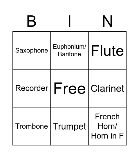 Brass and Woodwinds Bingo Card