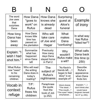 Kindred, "The Rope" Part 3 and 4 Bingo Card