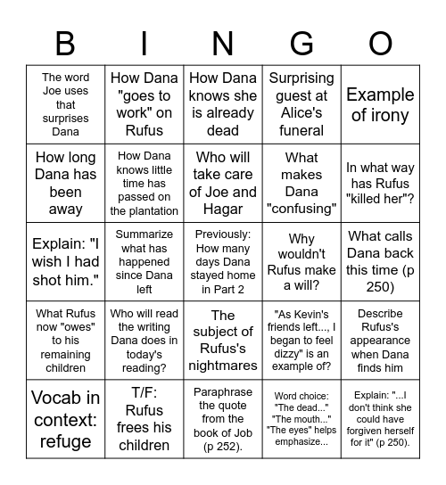 Kindred, "The Rope" Part 3 and 4 Bingo Card