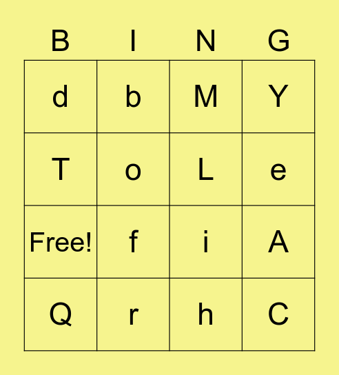 Letters BINGO Card