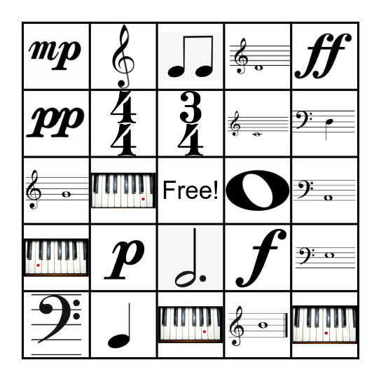 Piano Bingo Card