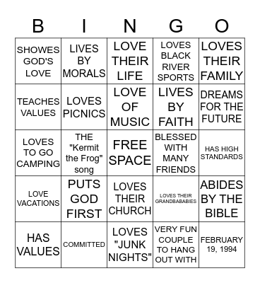 MENDY AND BRIAN BINGO  Bingo Card