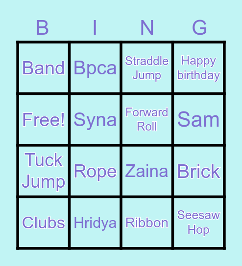 Gymnastics Bingo Card