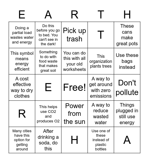 Earth Day Bingo Card