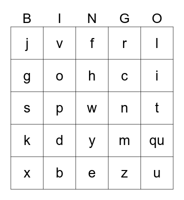 LETTER SOUNDS Bingo Card