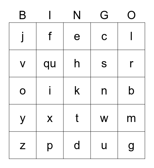 LETTER SOUNDS Bingo Card