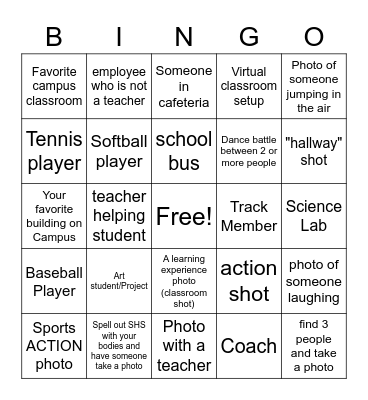 Photo Assignment Bingo Card