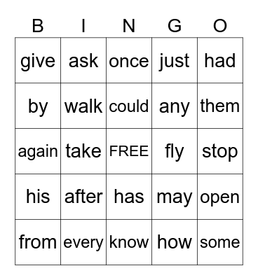 First Grade Sight Words Bingo Card