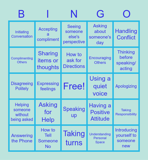 Social Skills Bingo Card