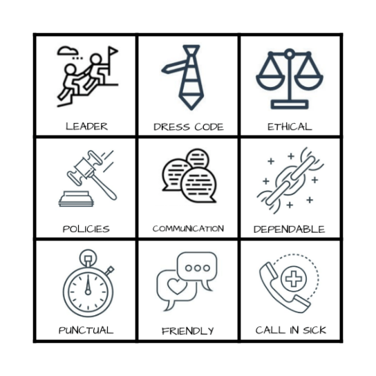 Unit 7: Job Etiquette Bingo Card