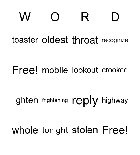 Week 4/19-4/23 Spelling Words Bingo Card