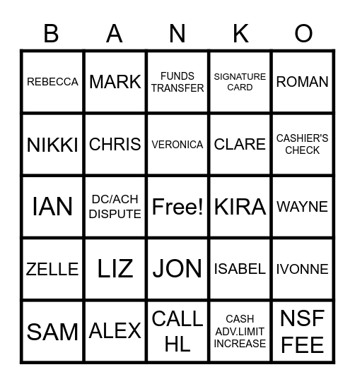 BANKO Bingo Card