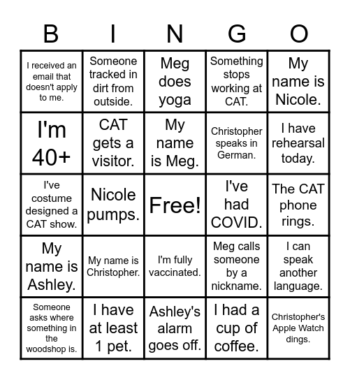 CAT BINGO Card