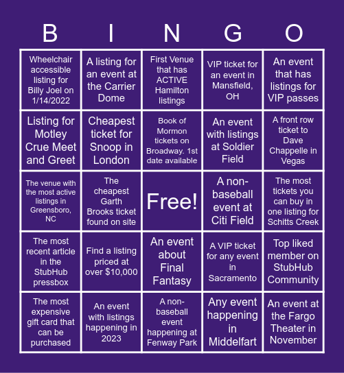 Training Bingo Card