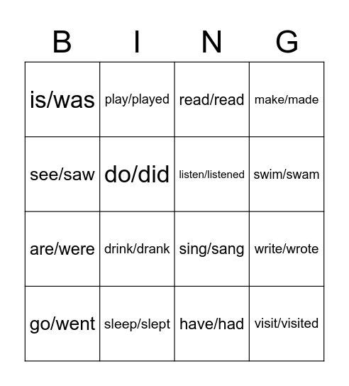 present/past Bingo Card