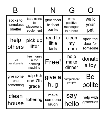 kindness bingo Card