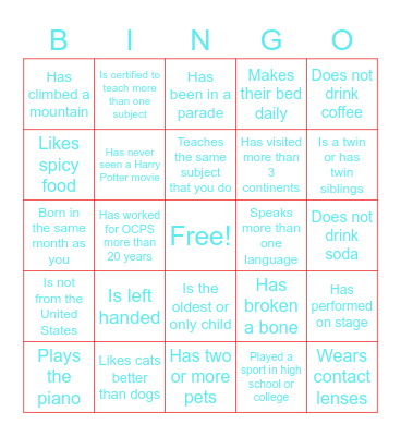 LBV Welcome Bingo!  Find Someone Who... Bingo Card