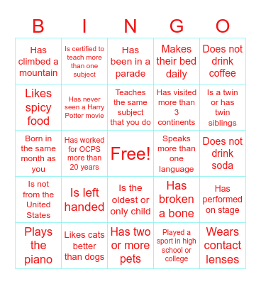 LBV Welcome BINGO!  Find Someone Who... Bingo Card